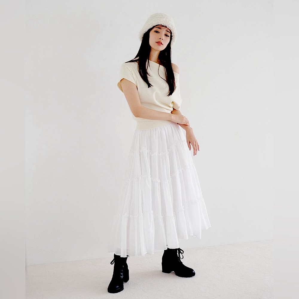 SNIDEL High-waisted Tiered Cotton Skirt, Women’s, size 0